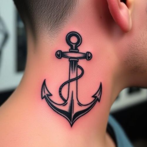 Anchor Tattoo on Neck or Behind the Ear