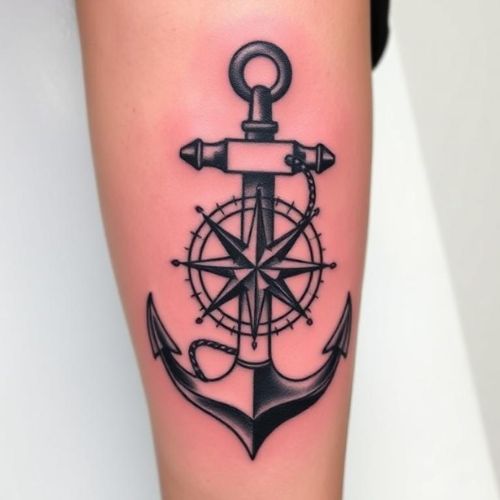 Image of Anchor and Compass Tattoo