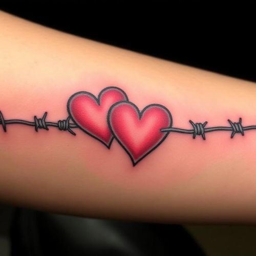 Image of Barbed Wire with Hearts tattoo