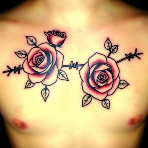 Image of Barbed Wire with Roses tattoo