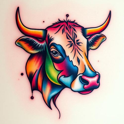 Image of Colorful Cow Tattoo