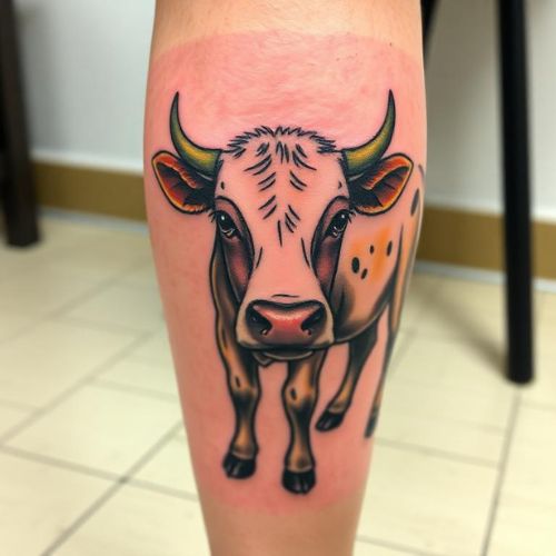 Image of color Cow Tattoo on Arm or Leg

