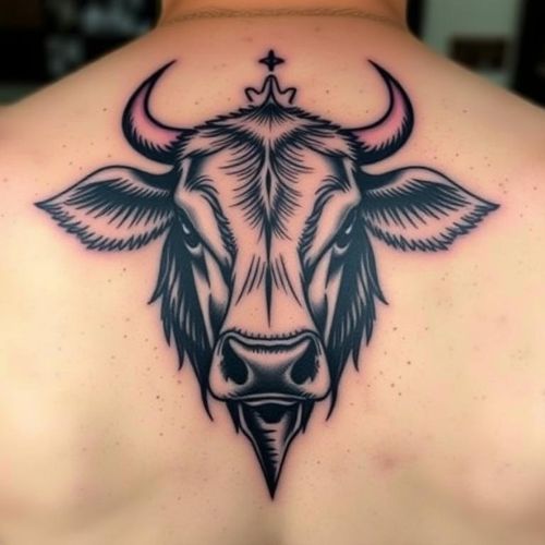 Image of Cow Tattoo on Back