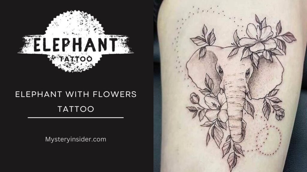 Image of Elephant with Flowers Tattoo