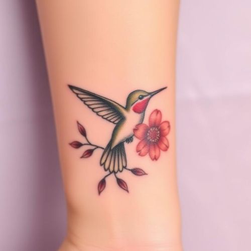 Image of Hummingbird with Flowers tattoo