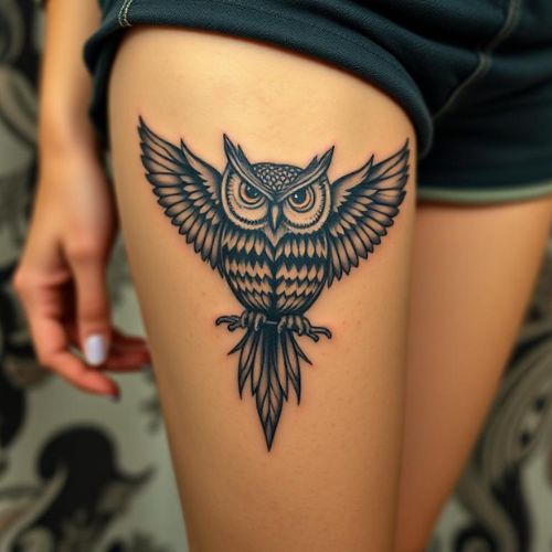 Image of Owl Tattoos on Thigh