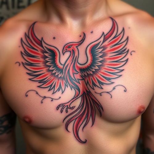 Image of Phoenix tattoo on chest