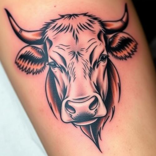 Image of Realistic Cow Tattoo