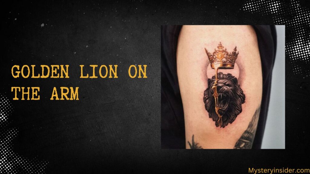 Image of golden Lion tattoo on arm