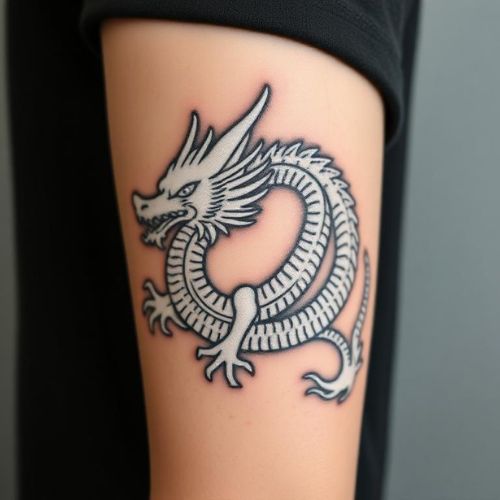 Image of white dragon tattoo on arm